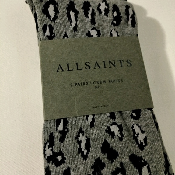 All Saints Other - All Saints leopard print crew socks gray black NWT